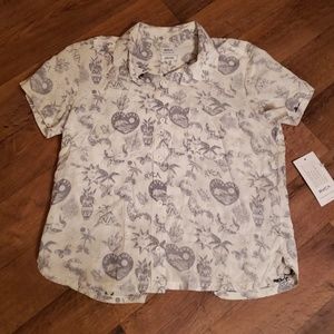 RVCA cropped button down open back shirt